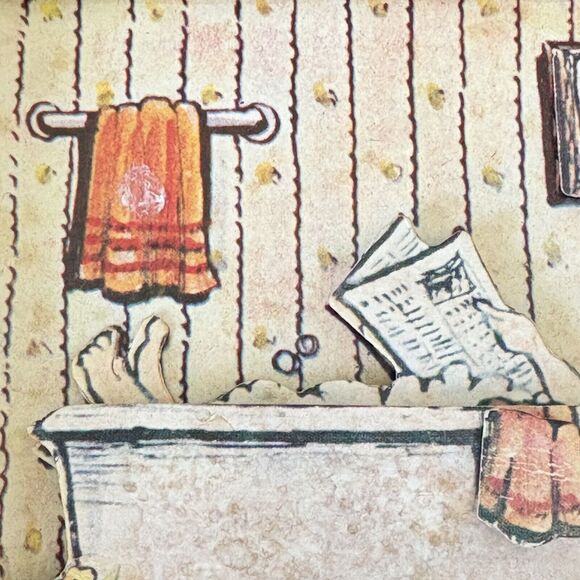 Vtg HOME SWEET HOME Bathroom 3d Paper Wood Plaque Wall Hanging Retro 70’s 6”x5” - Picture 6 of 11